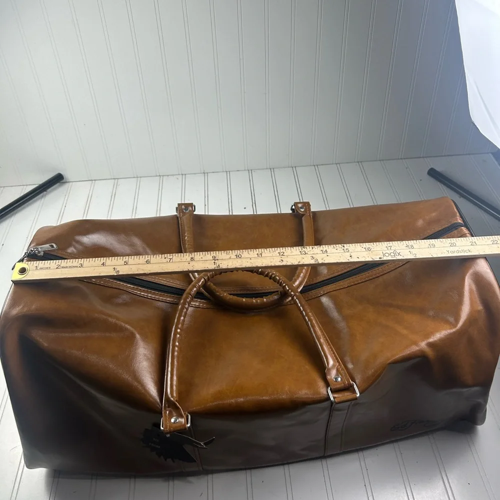 Ed Hardy Brown Leather Duffle Bag NWT Large Travel Weekender Carry On Unisex